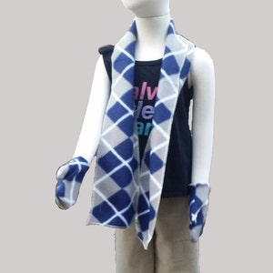 Fleece Blue and Gray Argyle Children&#39;s Scarf