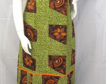 Ankara dress short sleeve African print kitenge Burnt orange and olive green cotton (size L; US 10)