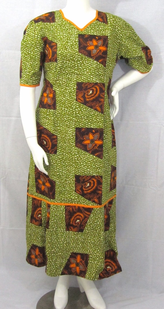 Burnt Orange and Olive Green African Print Dress size L US | Etsy