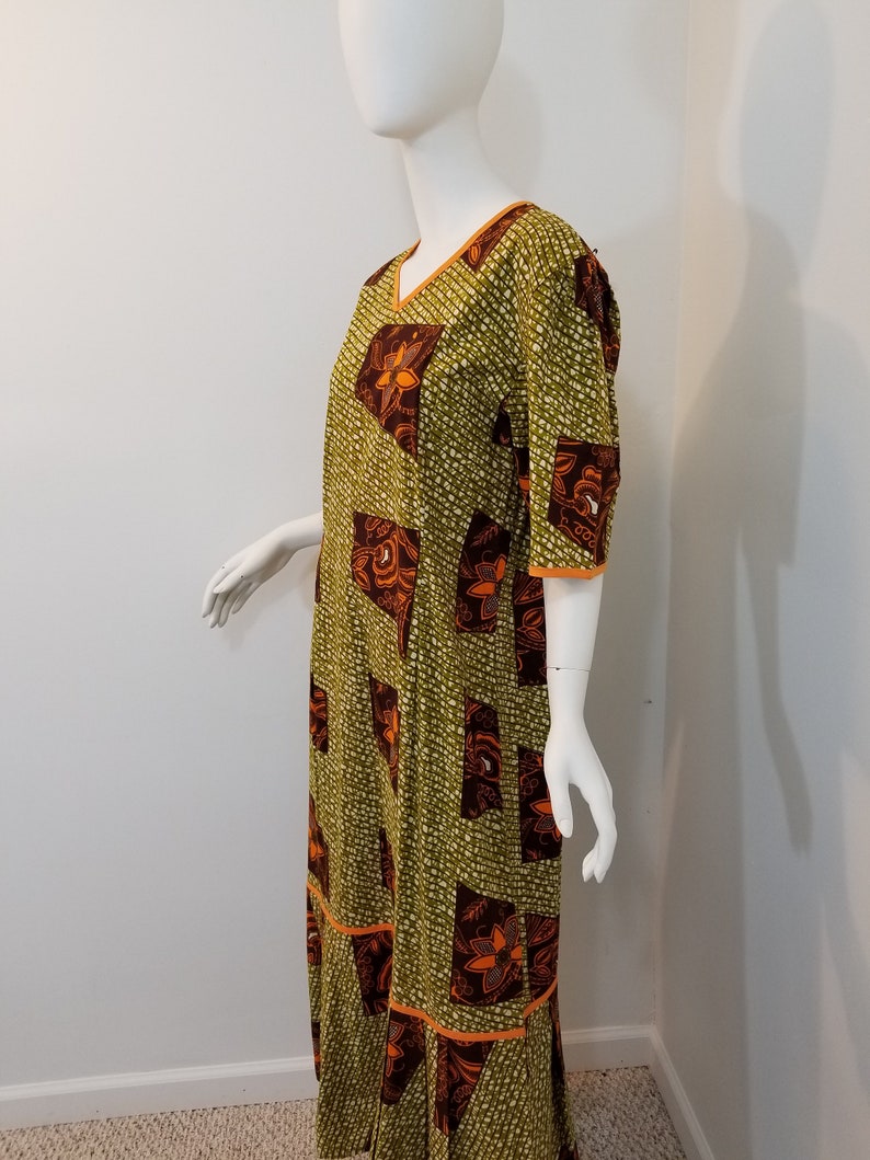 Burnt Orange and Olive Green African Print Dress size L US - Etsy