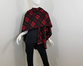fleece red, black and green plaid wrap