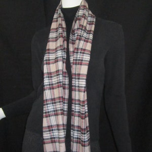 Flannel scarf in plaid black, red and light brown image 2