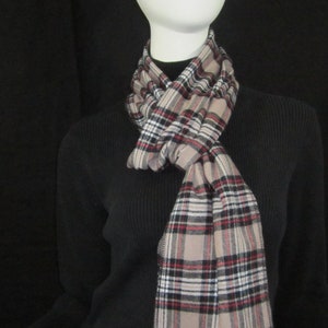 Flannel scarf in plaid black, red and light brown image 1