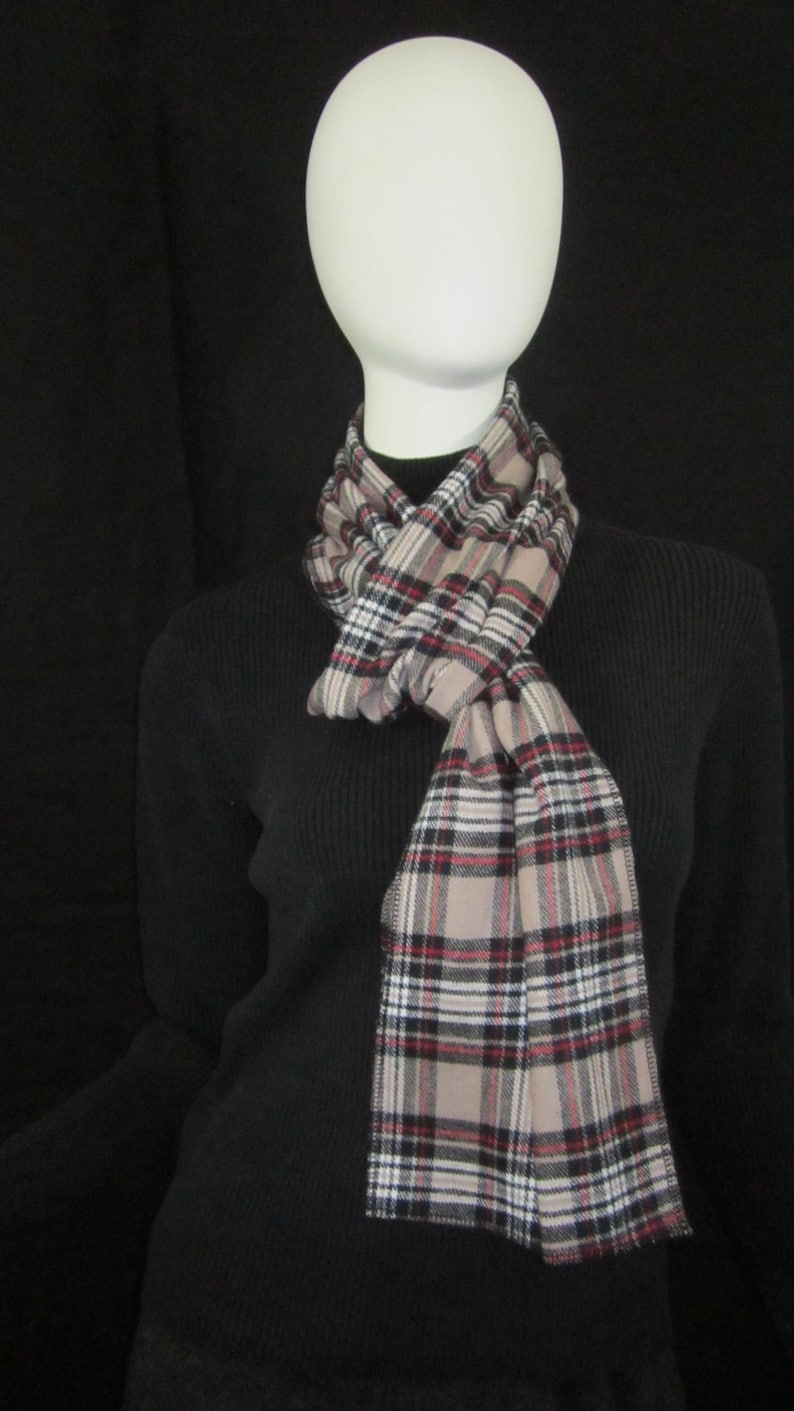 Flannel scarf in plaid black, red and light brown image 1