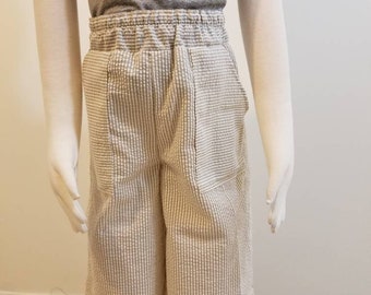 Kid's 5T shorts with pockets brown striped seersucker cotton unisex