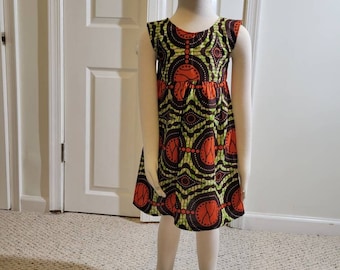 Girl's 2T ankara sun dress African Print kitenge orange, brown and green cotton