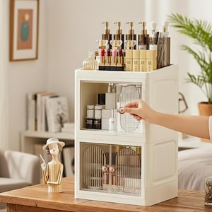 Large Foldable Vanity Organizer – Multi-Layer Desktop Cabinet for Cosmetics and Books