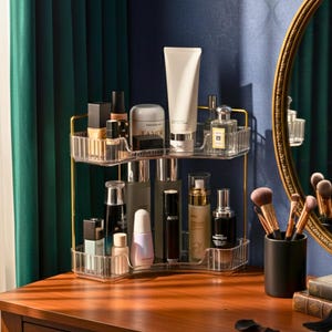 Elegant Makeup Organizer | Metal Frame Storage Shelf for Bathroom & Bedroom