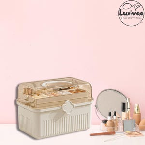 Dust-Proof Makeup Organizer, 3 Tier Acrylic Cosmetic Box with Large Capacity Storage