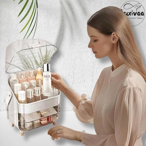 Luxury Vanity Organizer | Cosmetics Storage Box | Dust-Proof Makeup Box