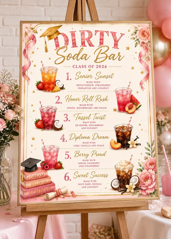 Graduation Dirty Soda Bar Menu Sign Class of 2026 (Digital Download)