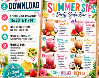 Dirty Soda Bar Menu Sign, Summer Party Decor (Instant Download)