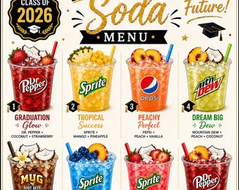 Graduation 2026 Dirty Soda Bar Menu Sign (Instant Download)
