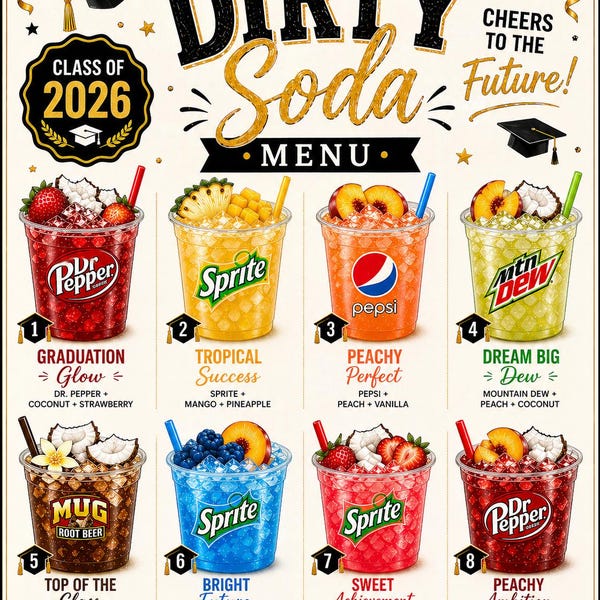 Graduation 2026 Dirty Soda Bar Menu Sign (Instant Download)