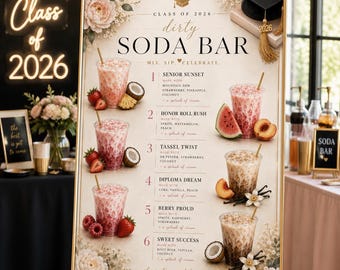 Graduation Dirty Soda Bar Menu Sign, Class of 2026 Party Decor (Instant Download)