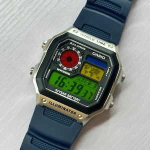 BSOT Custom Casio AE-1200 “Traffic Light Edition” 1/25 Mod Casio Royale Digital Watch with Red Yellow Green Dial – Retro Watch Gift for Him