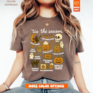 Vintage Halloween Comfort Colors® Shirt, Tis&#39; the Season, Retro Halloween Aesthetic, Women&#39;s Halloween Shirt, Pumpkin Witch Graphic Tee