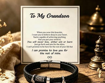 To My Grandson Personalized Viking Leather Bracelet