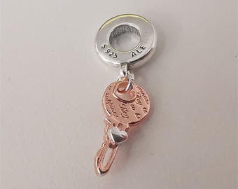 Pandora Ale S925  Two-Tone Key & Sliding Heart Dangle Charm