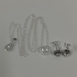 pandora sparkling heart halo Ear studs pendant collier necklace-45cm set