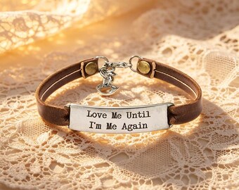 Custom Engraved Leather Bar Bracelet – Vintage Style Wristband (20+3cm)
