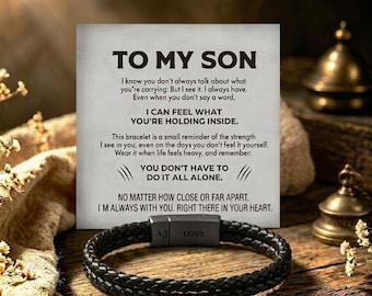to my son custom engraved braided leather bracelet