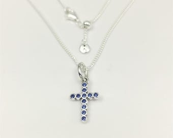 Pandora Blue Round Bezel Cross Necklace set