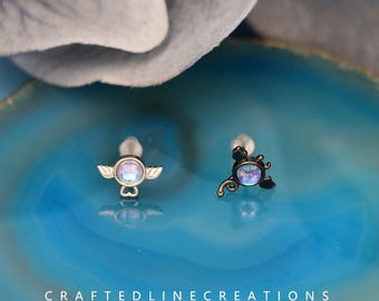 S925 Silver Angel and Demon-shaped Stud Earrings for Women, Gradient Earrings