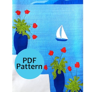 Greek Landscape Applique Quilt Pattern. Digital Version.