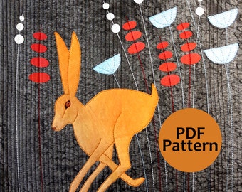 PDF Midnight Hare Applique Art Quilt Digital Pattern