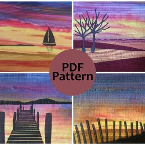 Sunset Skies Landscape and Applique Quilt Pattern. Digital Version.