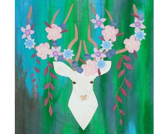 White Hart -Stag Art Quilt Paper Pattern