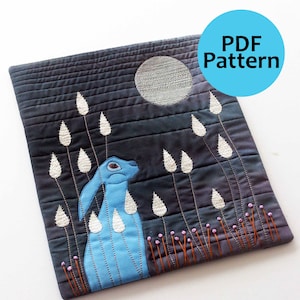 Moon Gazing Hare Applique Quilt Pattern. Digital Pattern.