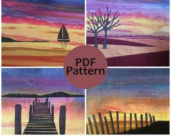 Sunset Skies Landscape and Applique Quilt Pattern. Digital Version.