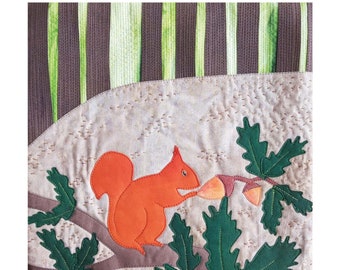 Squirrel Quilt I Landscape Quilt I Applique Pattern.