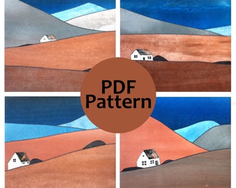 Hillside Cottage Landscape Quilt Pattern -instant download