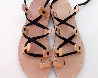 gladiatorsandaler, knytsandaler, grekiska sandaler, gratis extra remmar