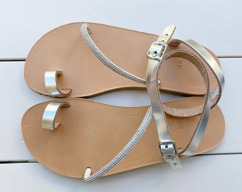 Barefoot Greek Leather Bridal Sandals – Handmade Wedding Flats