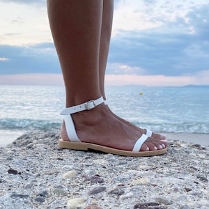 White leather Sandals, Wedding sandals, Greek handmade sandals, Women's Sandals, leather sandals, Barefoot sandals, Flat Flexible sole