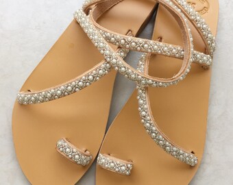 Witte parel sandalen - Etsy Nederland