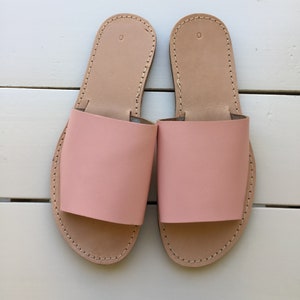 slide sandals, leather sandals, Slides, Slip on Sandals, Greek sandals, Flat sandals, Mules, Handmade sandals, Womens sandals, Pink sandals image 2