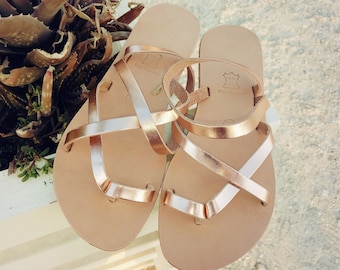 leather sandals for women, Rose gold sandals, leather sandals, Greek sandals, wedding sandals, valentine’s gift for her, sandals, metallic