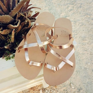 leather sandals for women, Rose gold sandals, leather sandals, Greek sandals, wedding sandals, Barefoot sandals, Vibram sole, metallic