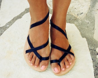 leather sandals women, Black leather sandals, Greek sandals, Barefoot Sandals, Womens sandals, Ankle strap sandals, leather sandals, Flat