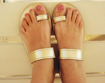 Handmade Gold Leather Sandals: Beach Wedding Flats