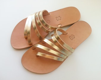 Greek Leather Sandals: Gold Bridal Bridesmaid Flats