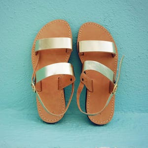 Gold Leather Sandals,  Greek sandals, Womens leather sandals, Flat sandals, Ankle strap sandals, summer sandals, comfortable sandals