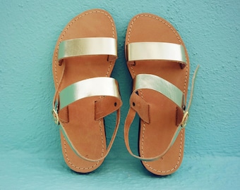 Gold Leather Sandals, Greek sandals, Womens leather sandals, Flat sandals, Ankle strap sandals, summer sandals, comfortable sandals, sandals