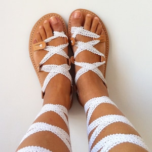leather sandals lace, wedding sandals , flat bridal sandals, Greek sandals in white color, gladiator sandals, leather sandals, lace sandals