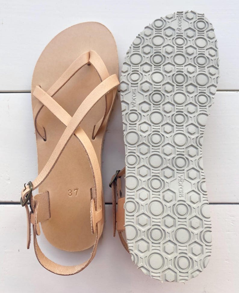 Barefoot sandals with flexible Vibram sole, minimalist handmade Greek leather sandals